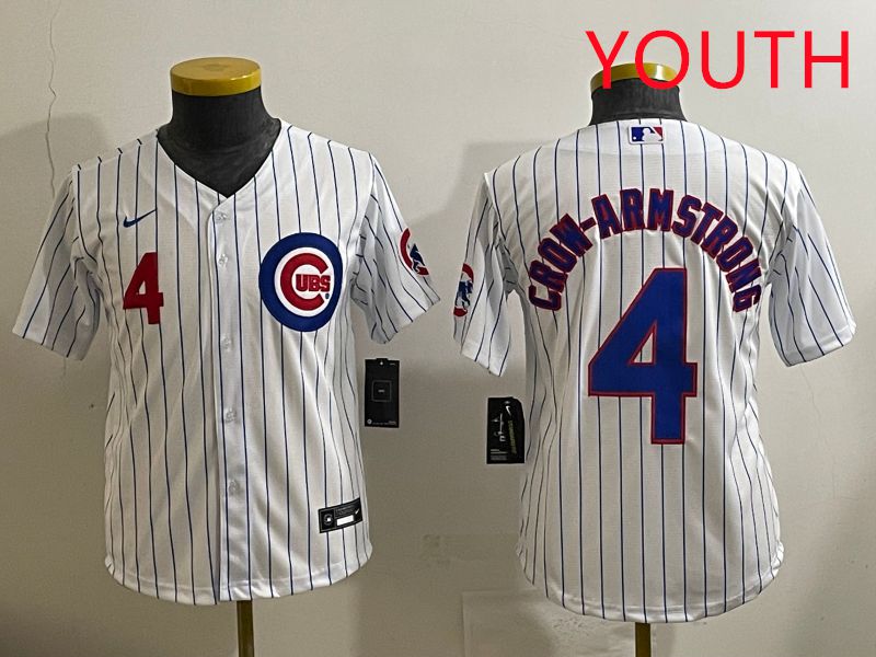 Youth 2025 Chicago Cubs #4 Crow-Armstrong White Stripe Game Nike MLB Jersey style 4->youth mlb jersey->Youth Jersey